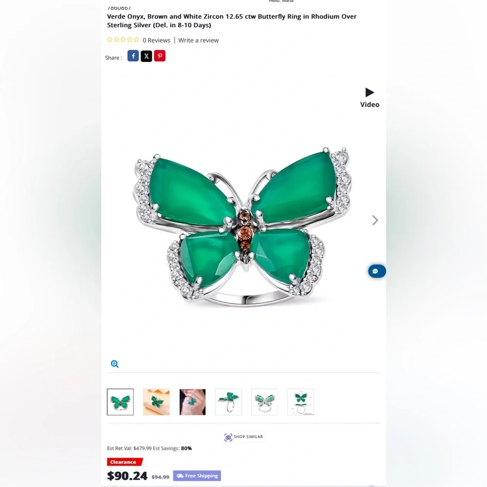 Verde Onyx, Brown and White Zircon 12.65 ctw Butterfly Ring